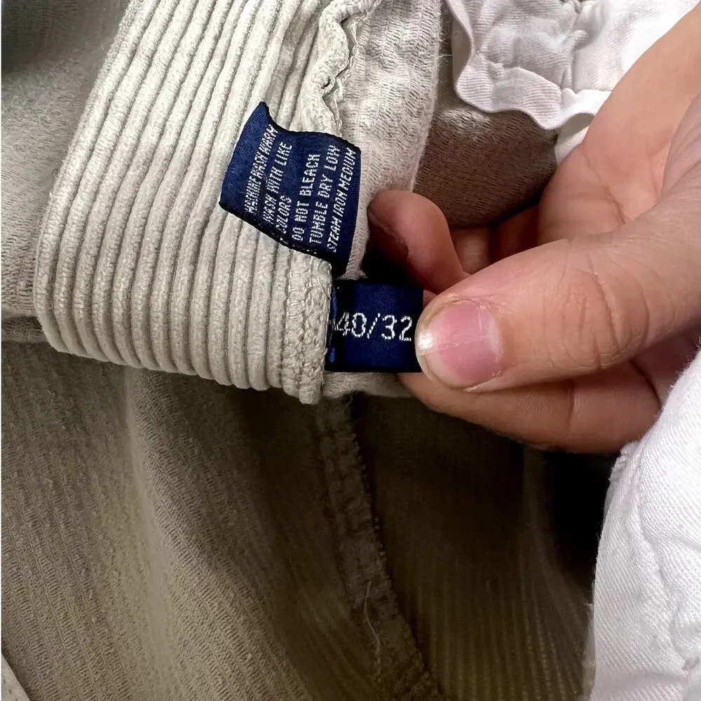 Vintage Y2K Polo Ralph Lauren Corduroy Tan/Green Color Mens Size (38x30) Preppy